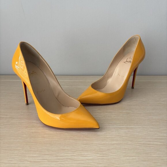 Christian Louboutin Pigalle Follies 100 Yellow Patent Leather Pumps - Picture 2 of 9
